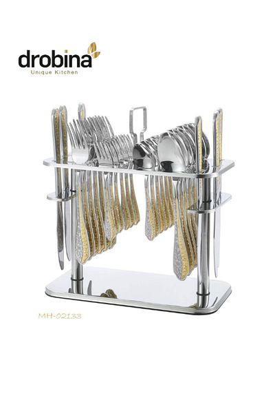 drobina Dropina 30-Piece Stainless Steel Spoon Set with Stand, Gold