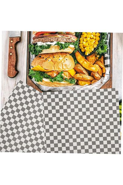 HDF PAZARLAMA 50Pcs Black Gingham Ready-Made Fastfood Wrapping Paper 50Pcs