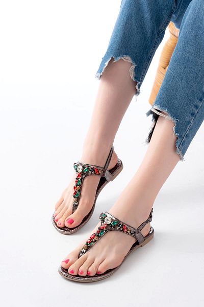 TB Terzi Bey 152-1110 Platinum Multi Stone Flip Flops Women's Sandals
