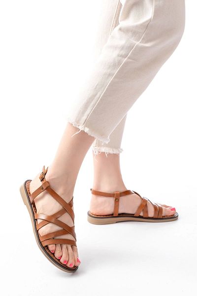 TB Terzi Bey 205-017 Tan Orthopedic Genuine Leather Women's Sandals