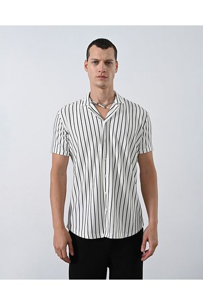 İLKCET MODA Regular Fit Short Sleeve Striped Men's Shirt