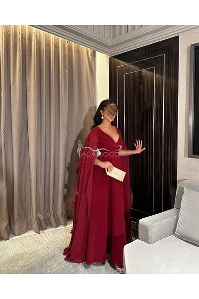 ALANOOD FASHION Nouf Fashion dress in shiny oud color with elegant long sleeves