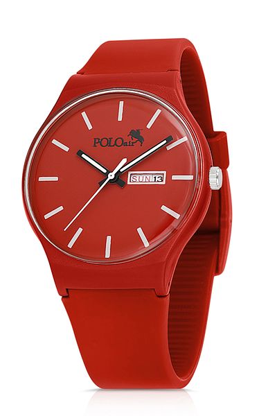Polo Air Sport Unisex Silicone Band Day Month Calendar Wrist Watch Red Color Pl-1555B4X