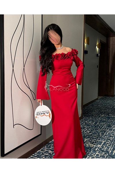 ALANOOD FASHION Noura's elegant red dress with a modern design