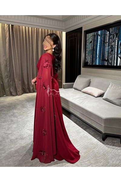 ALANOOD FASHION Nouf Fashion dress in shiny oud color with elegant long sleeves