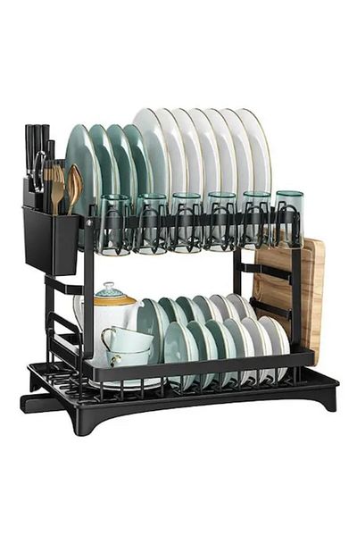 OEM Scurgator vase cu suport scurgere automata, NEVERMORE, Uscator vase, suport tacamuri si pahare, 42 x