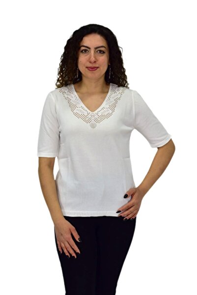 lavella Γυναικείο μισό μανίκι V λαιμόκοψη πλάτη Λεπτομερές πλεκτό Tisot 12837...