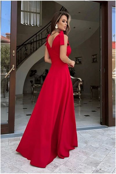 nedo7 Women's Straps Shoulder Tie Double Breasted Collar Long Slit Janjan Crepe Dress
