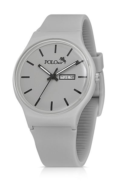 Polo Air ساعة يد رياضية للجنسين من السيليكون بحزام يومي وتقويم شهري لون رمادي PL-1555B3x