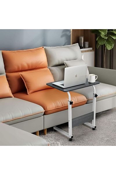Generic Adjustable Bedside Laptop Table, 60x40cm, Height-Adjustable Rolling Desk with Wooden Tabletop, Black