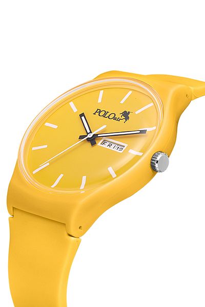 Polo Air ساعة يد رياضية للجنسين من السيليكون بحزام يومي وتقويم شهري لون أصفر PL-1555B7x