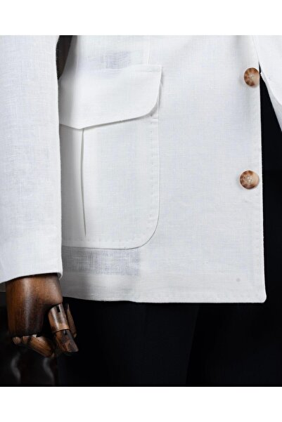 TerziAdemAltun Italian Style Slim Fit Sports Men's Jacket Ecru T13748