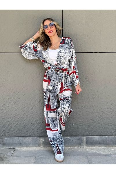 Leila Mix Patterned Double Kimono Set