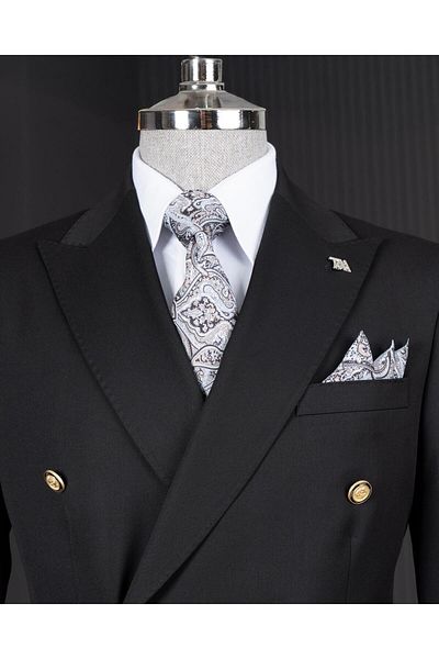 TerziAdemAltun Italian Style Slim Fit Double Breasted Men's Single Jacket Black T13935