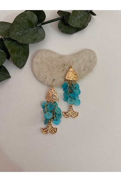 YENGEÇ Steel Sequin Blue Fish Earrings