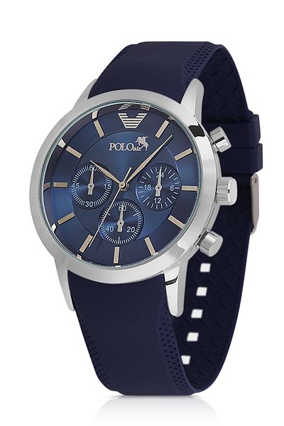 Polo Air Rubber Cord Metal Case Men Wrist Watch Navy Blue Silver Color Pl-0984E2X
