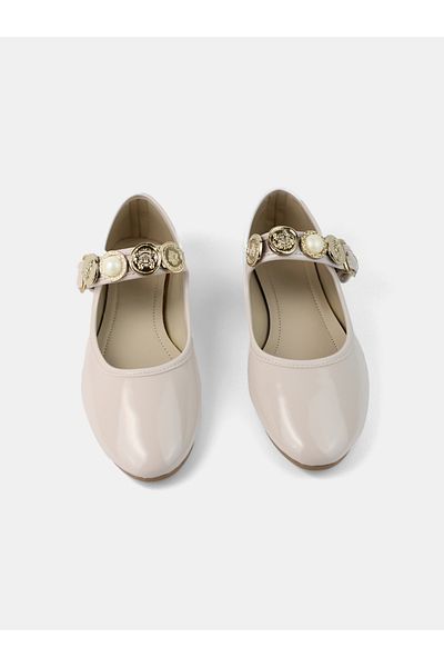 MAGGIO Beige Patent Leather Sealed Women's Ballerinas
