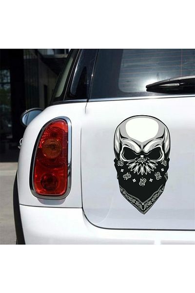 zafrakreklam Autocolant Bandana Neagră Craniu, Motocicletă, Cască, Laptop, Mașină, Autocolant pentru Geam 14X8CM Folie