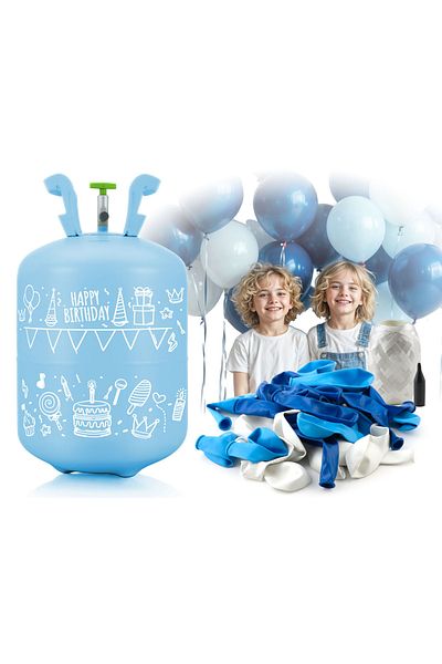 Ricokids Party set: Helium cylinder 0.20m3, 30 white, blue, garnet balloons, 40m ribbon