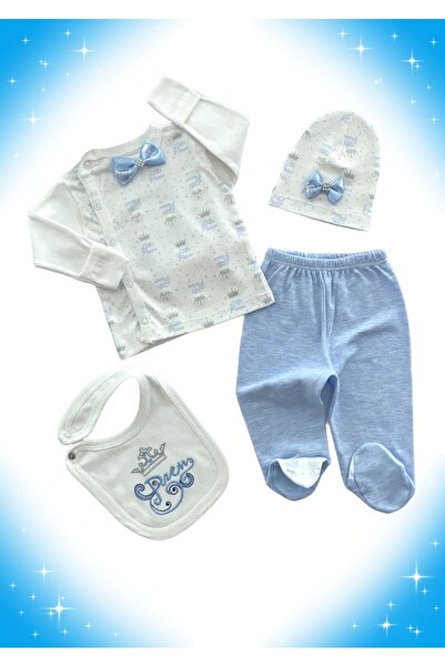 Babyim 4-Piece Prince Embroidered Ribbon Best Bodysuit Set Models
