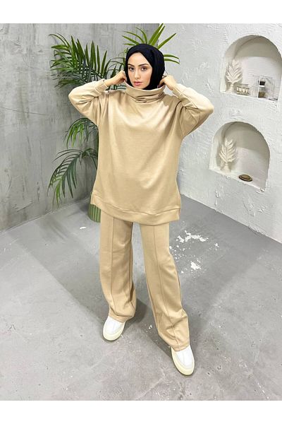 zümrüt moda Two-Piece Tracksuit Set with Side Zipper Detail High Neck Tunic and Pants 1762