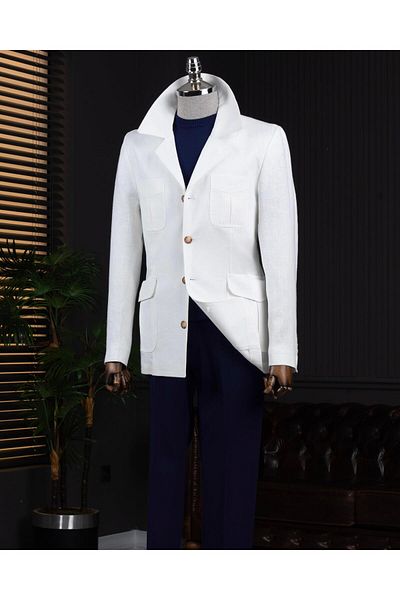 TerziAdemAltun Italian Style Slim Fit Sports Men's Jacket Ecru T13748