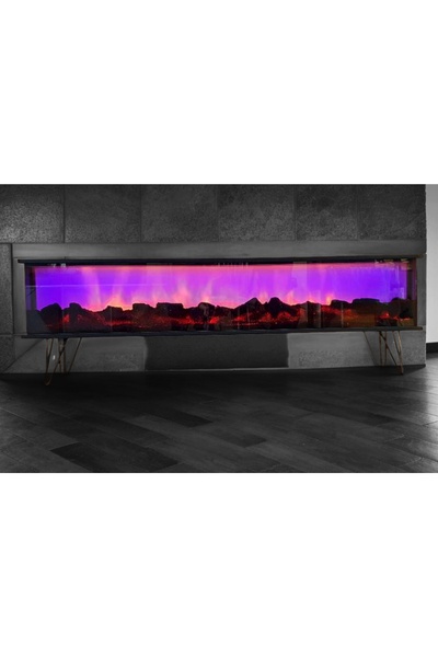 Genel Markalar Tv Sehpası Full Şömineli Kumandalı Bluetooth Stereo Ses 6 Modlu Ünite 170 Cm Mdf Metal Ayak