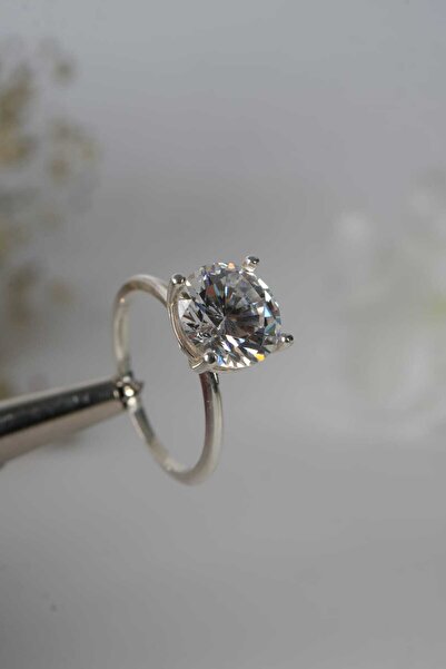 Aksesuaring 8,5 Ct Mozanit Taşlı Gümüş Yüzük
