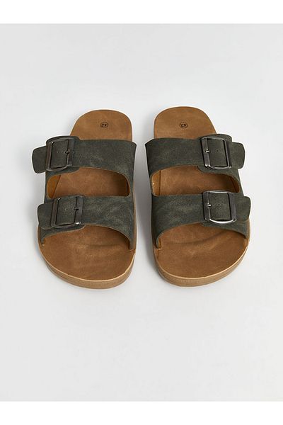 LC Waikiki Suede Look Men's Slippers with Adjustable Buckle Detail
