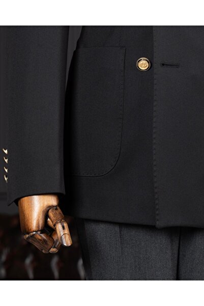 TerziAdemAltun Italian Style Slim Fit Double Breasted Men's Single Jacket Black T13935