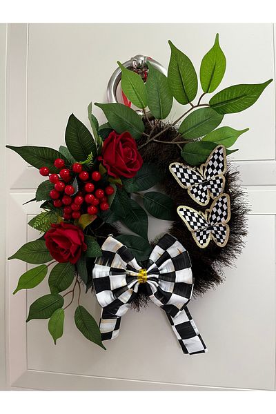 GÜLHOBİTASARIM Door Ornament Red Rose Kokina Mackenzie Ribbon