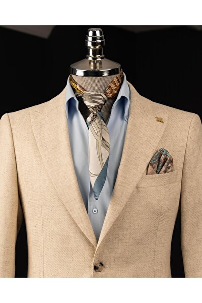 TerziAdemAltun Italian Style Slim Fit Pointed Collar Men's Single Jacket Beige T13932