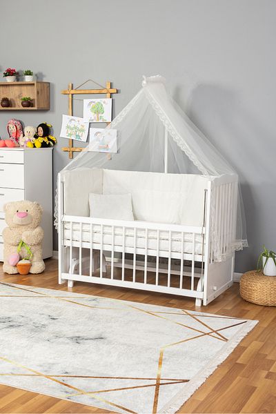 BamgidooMobilya 70X130 Baby Sleeping Set 8 Pieces – 100% Cotton, Cream Laced, Soft and Breathable Fabric