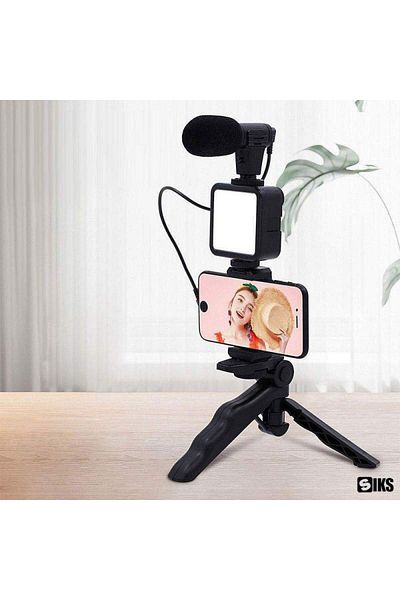 SIKS 4 in 1 Vlogging Kit, Phone Holder, LED Light, Microphone and Tripod, Remote Control