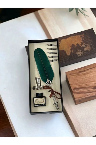 Wolawood Vintage Dip Ink Calligraphy Set – Feather Dip Pen + 5 Nibs + Ink + Ink Special Boxed Set