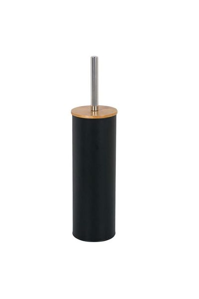 BREZIUM Toilet brush with metal holder and bamboo lid, BREZIUM, matte black, 39x10 cm