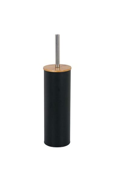 BREZIUM Toilet brush with metal holder and bamboo lid, BREZIUM, matte black, 39x10 cm
