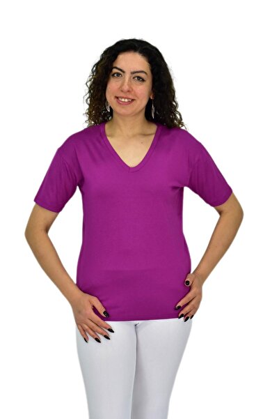 lavella تي شيرت ليكرا نصف كم ورقبة على شكل حرف V للسيدات BGL-ST04651