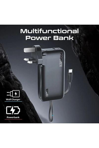 Promate Ultra-compact, fast-charging wall charger and portable battery, with AC charger and USB-C cable
