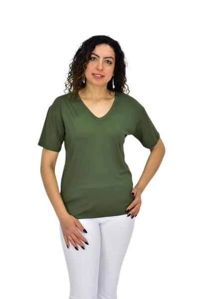 lavella تي شيرت ليكرا نصف كم ورقبة على شكل حرف V للسيدات BGL-ST04651