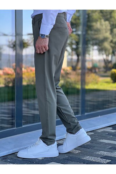 ElitWear Ανδρικό παντελόνι με λεπτή εφαρμογή με ζώνη από βαμβακερό ύφασμα