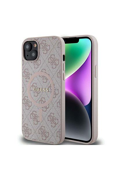 Guess Case for iPhone 14 - Guess 4G Ring Classic Logo MagSafe (GUHMP14SG4GFRP) - Pink