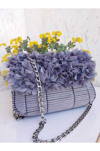 MODA El Örgüsü Kanvas Güllü Mor Omuz Çantası Yaz Modası