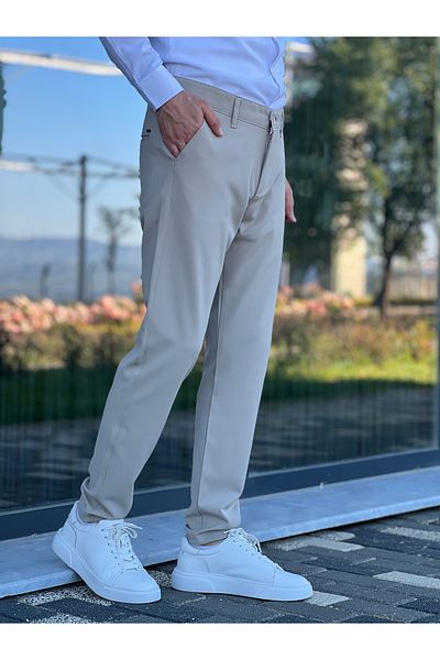 ElitWear Men's Slim Fit Belted Cotton Cloth Foot Fabric Pants