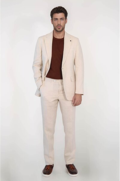 Velvarde Keten/mono Yaka Çi̇ft Yirtmaç Takim E. Bej