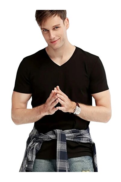 Özten Tricou pentru bărbați cu mânecă scurtă și decolteu în V Modal material ...