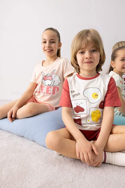 DeFacto New Season Baby Boy Pajama Set Printed Short Sleeve Combed Cotton Top Elastic Waist Shorts