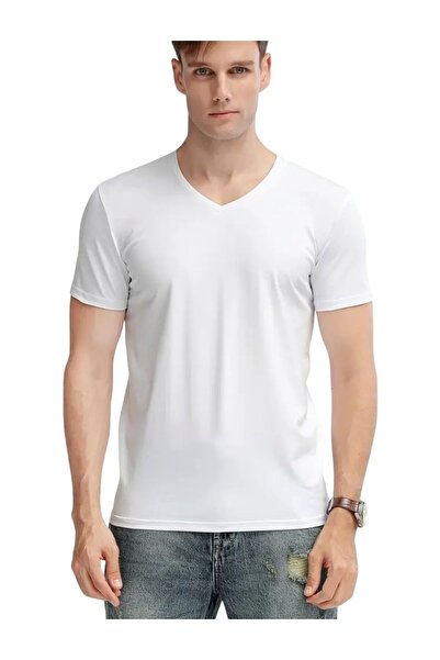 Özten Modal Lycra Short Sleeve V Neck Men's Undershirt T-Shirt Ozt1007