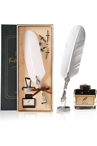 Wolawood Vintage Divit Hokka Kaligrafi Seti – Tüylü Divit Kalem + 5 Uç + Mürekkep + Hokka Özel Kutulu Set