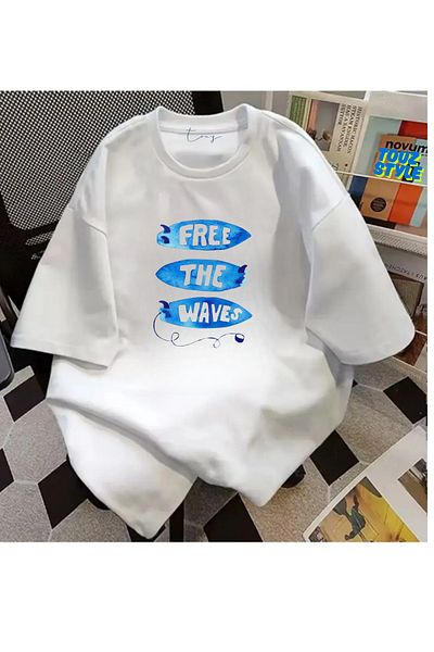 Touz Moda Waves Printed Unisex Oversize T-Shirt